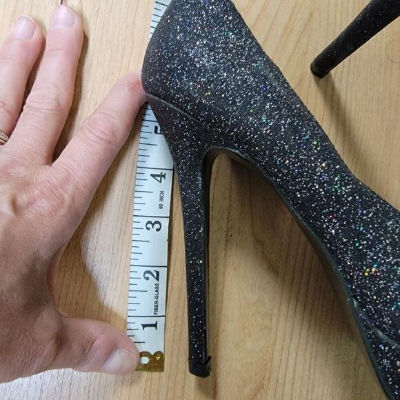 BAKERS MELINA BLACK GLITTER PLATFORM SHOES - Picture 12 of 15